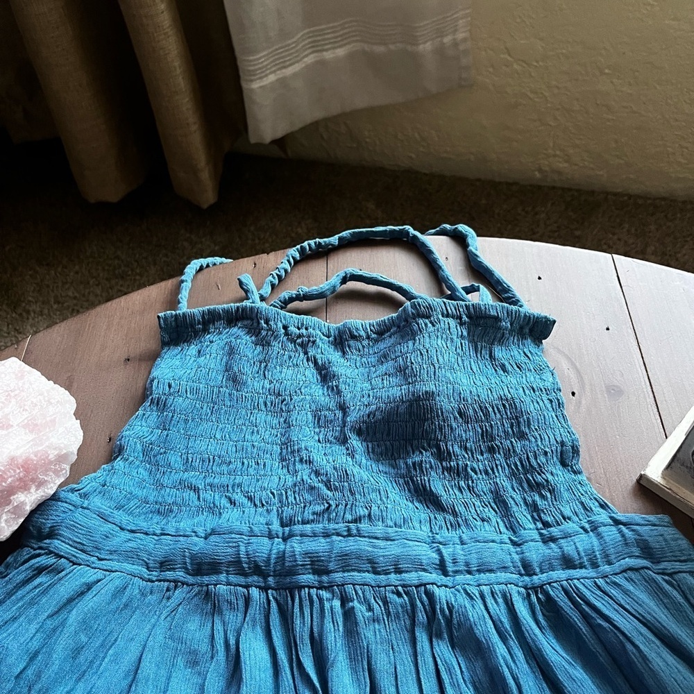 Simple Blue Sleeveless Dress with stretchy top - Picture 2 of 6